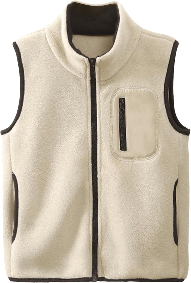 fleecevest, opstaande kraag, mouwloos, fleecevest met ritssluiting, effen, ouder-kind-bovenstuk, lichte bovenkleding, kaki, 130, D1102 Kaki, 122-128