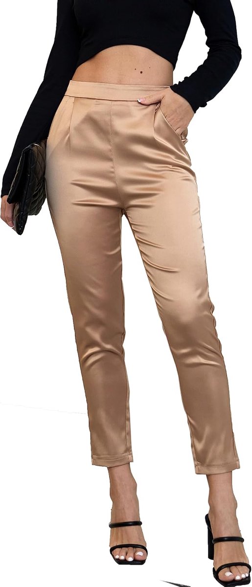 zijdeachtige jurk voor dames, casual, elastisch, hoge taille, stretch, elegante broek, broek