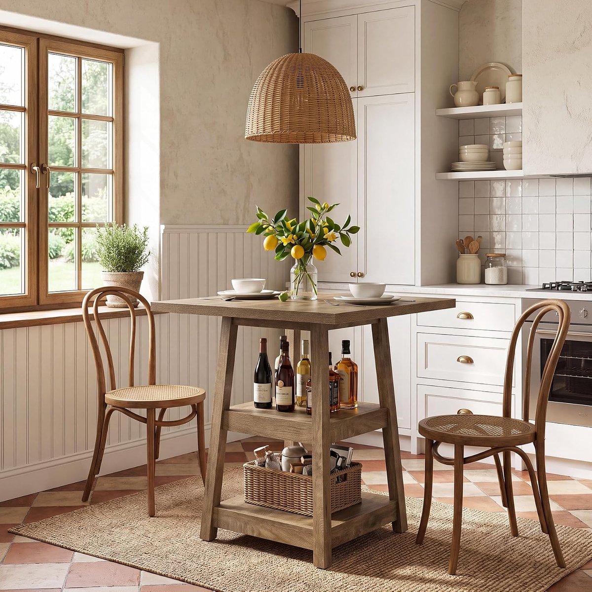 Tribesigns vierkante Bartafel - 80 × 80 × 90 cm - Cocktailtafel met twee schappen voor 2–4 personen - Voor koffiebars, woningen en kleine ruimtes - eikenkleur
