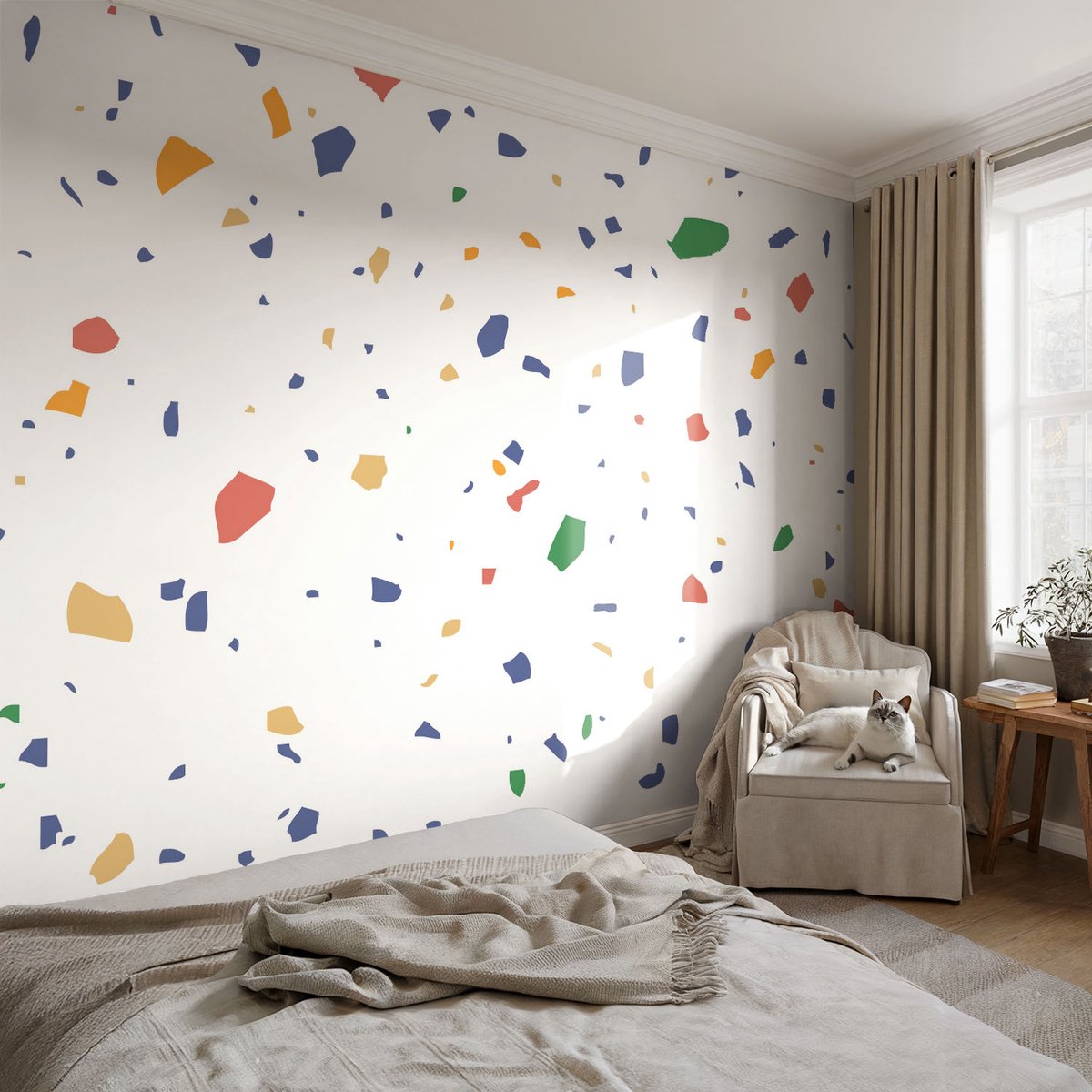 Coloray Vliesbehang - Wit Snellijm Behang - 104x70 cm - Regenboogstukjes Fotobehang Vlies - Hal behang Achtergronden En Patronen - Muurschildering - Woonkamer behang