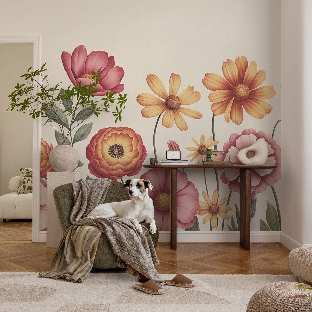 Coloray Vliesbehang - Roze Snellijm Behang - 104x70 cm - Bloemarrangement Fotobehang Vlies - Hal behang Bloemen En Planten - Muurschildering - Woonkamer behang