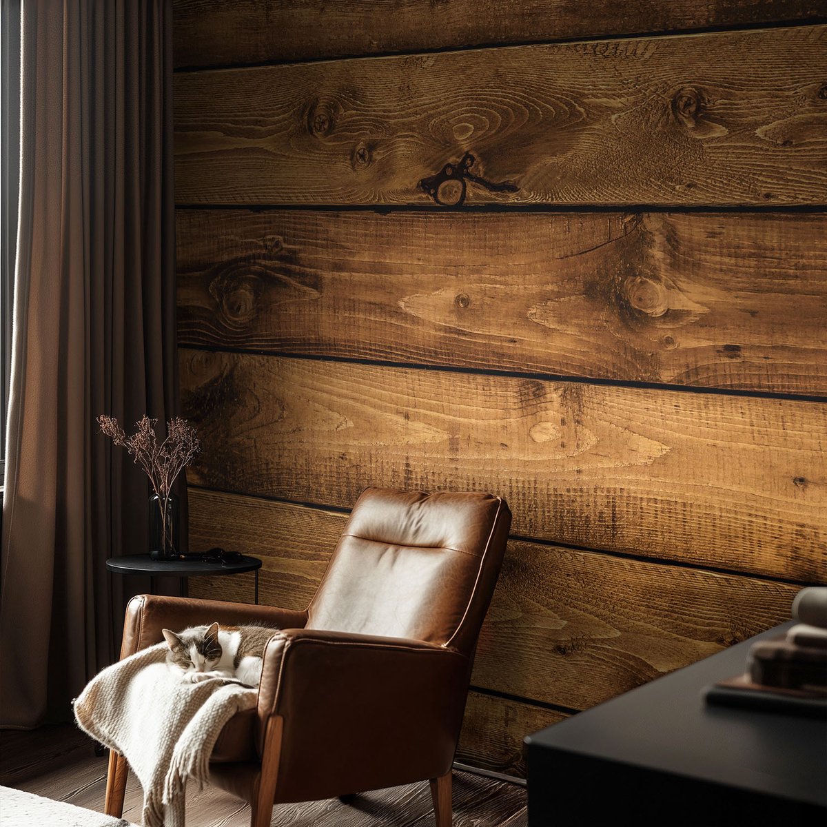 Coloray Vliesbehang - Bruin Snellijm Behang - 104x70 cm - Houten Planken Fotobehang Vlies - Hal behang Texturen - Muurschildering - Woonkamer behang