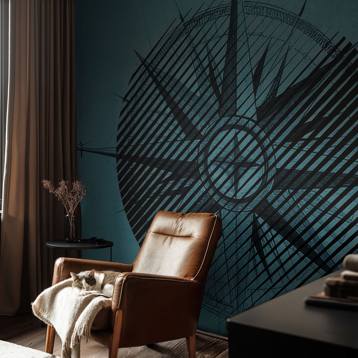 Coloray Vliesbehang - Turkoois Snellijm Behang - 104x70 cm - Scheepskompas Fotobehang Vlies - Hal behang Geometrie - Muurschildering - Woonkamer behang