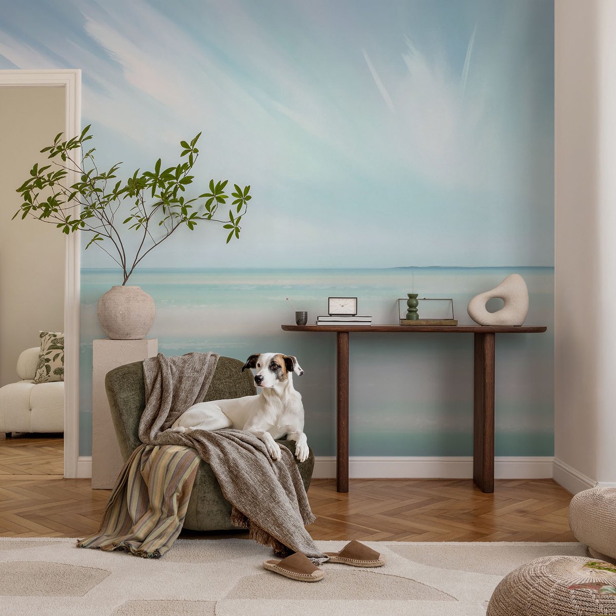 Coloray Vliesbehang - Blauw Snellijm Behang - 104x70 cm - Kalme Zee Fotobehang Vlies - Woonkamer behang Landschappen - Muurschildering - Woonkamer behang