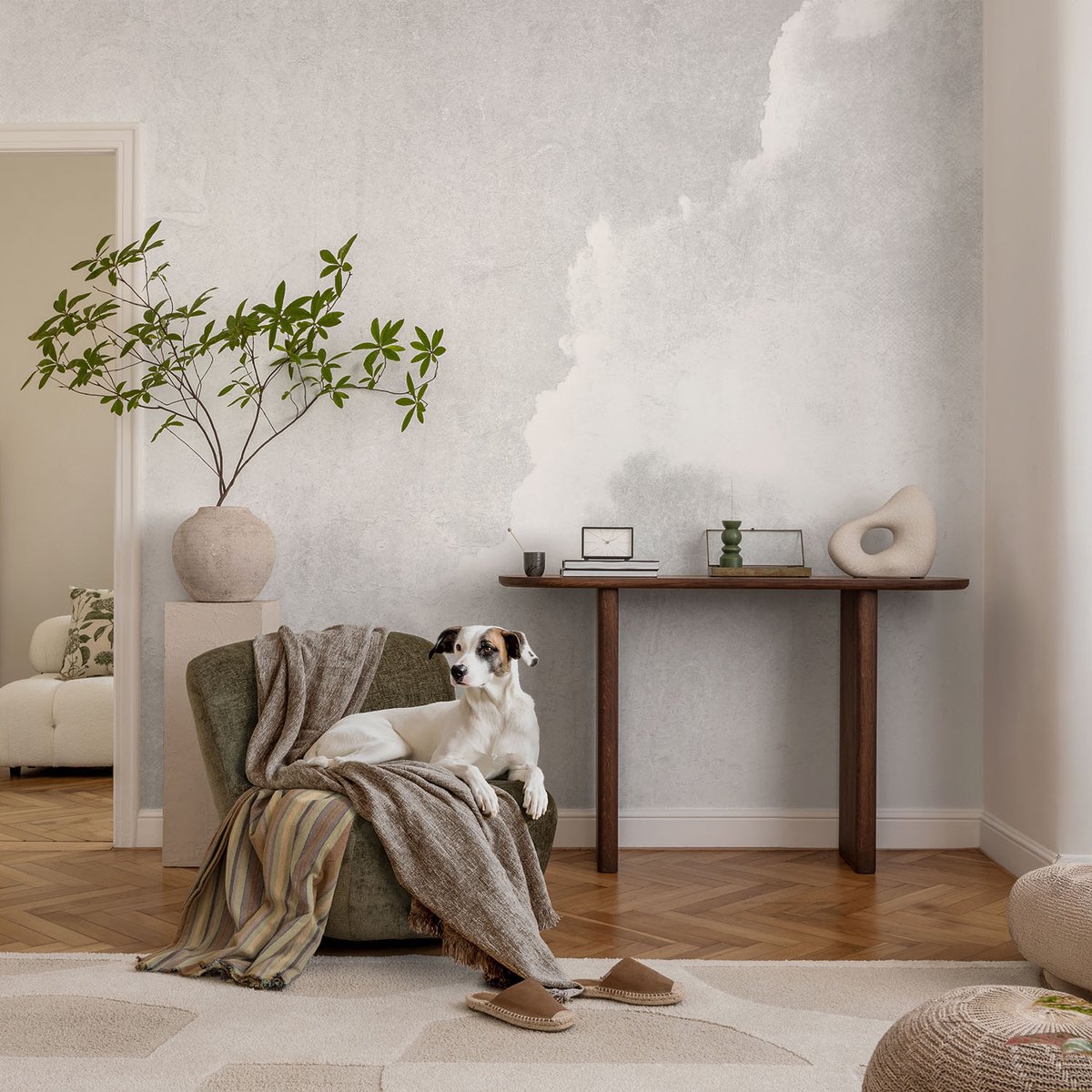 Coloray Vliesbehang - Wit Snellijm Behang - 104x70 cm - Subtiele Wolken Muurschildering - Slaapkamer behang Landschappen - Fotobehang Vlies - Slaapkamer behang