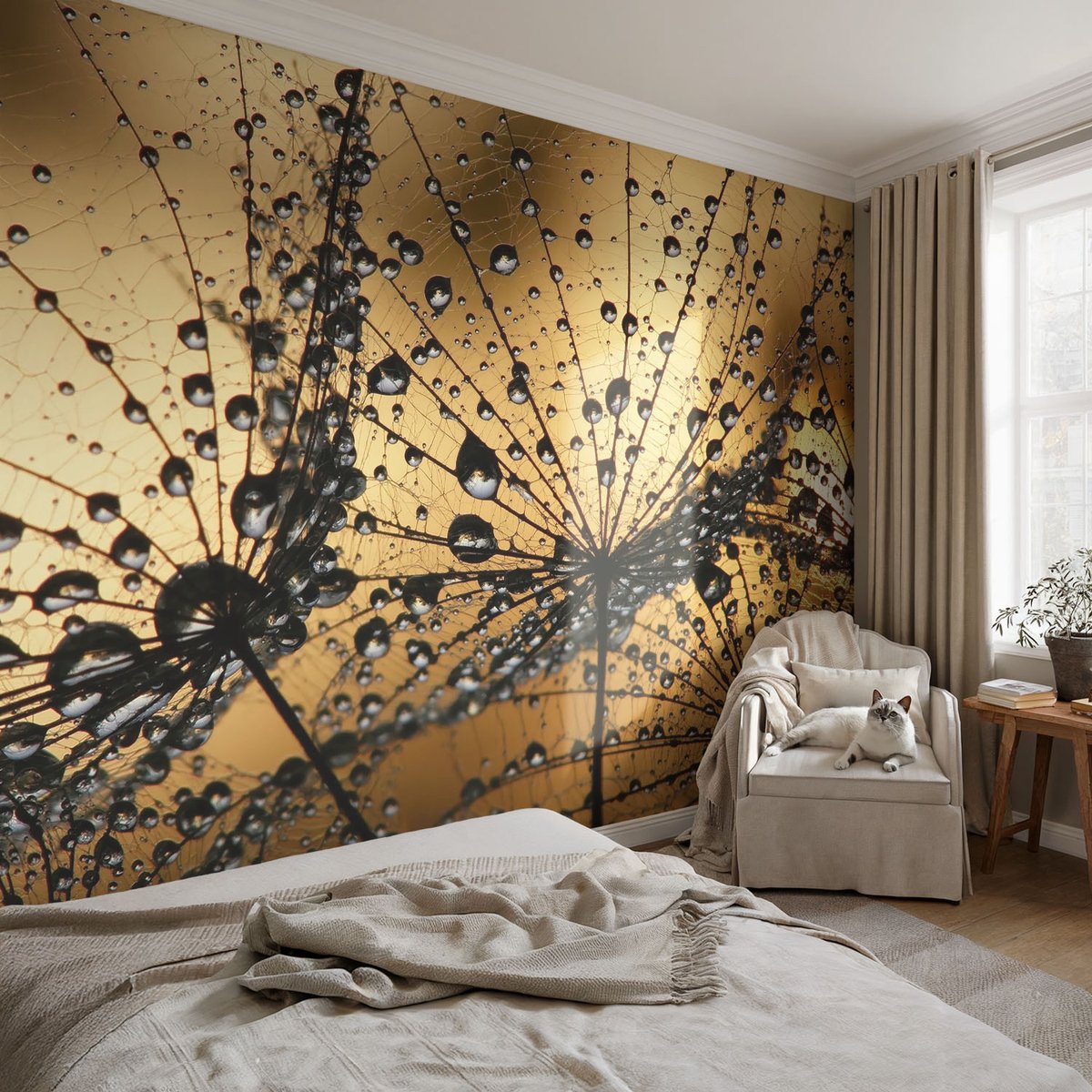 Coloray Vliesbehang - Zwart Snellijm Behang - 104x70 cm - Fijne Druppels Muurschildering - Slaapkamer behang Bloemen En Planten - Fotobehang Vlies - Slaapkamer behang