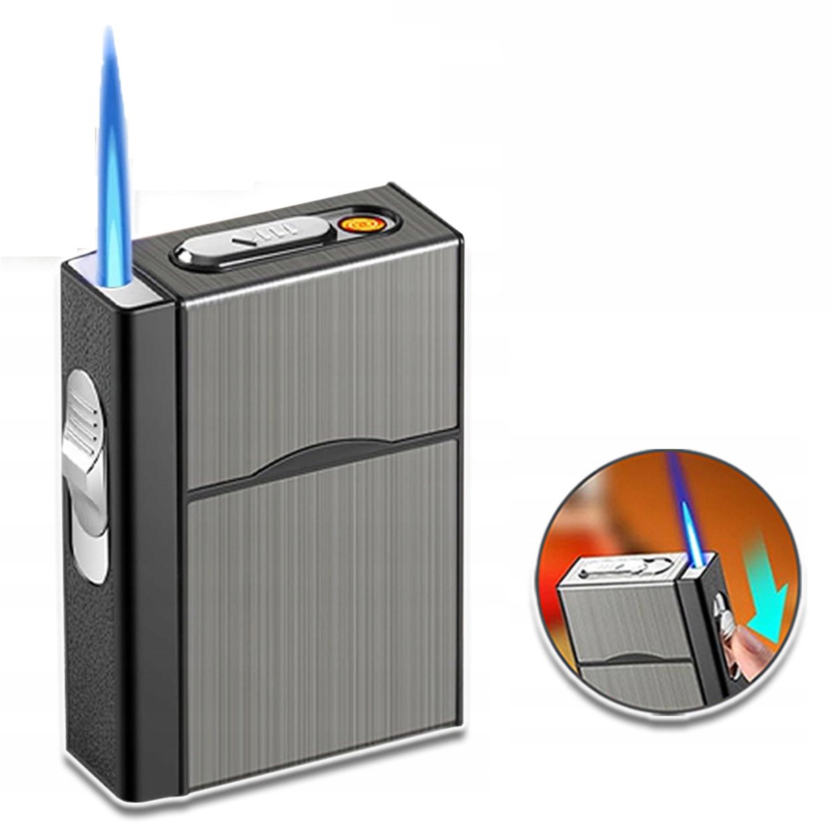 Draagbare Sigarettendoos Met Ingebouwde Elektrische Aansteker – Opladen Via USB En Winddicht Aluminium – Perfect Cadeau Voor Rokers – Zwart