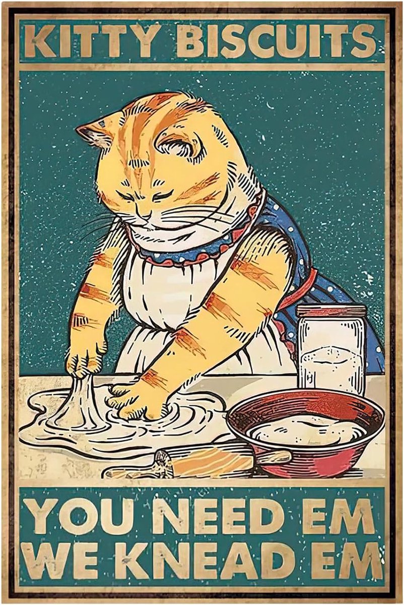"Kitty Biscuits You Need Them We Knead Them" Grappig retro bord voor kattenliefhebbers - vintage decoratie voor thuis en op kantoor, 30 x 20 cm (2339)
