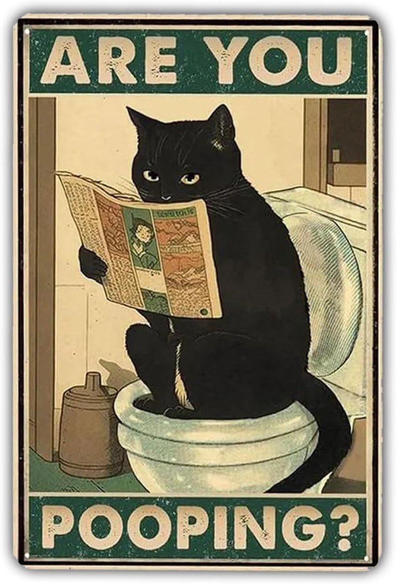 Metalen kattenposter, Are You Pooping tinnen toiletbord muurkunst retro kattendecoratie, grappige plaquette poster muurkunst print decoratie 20 x 30 cm cadeau voor kattenliefhebbers
