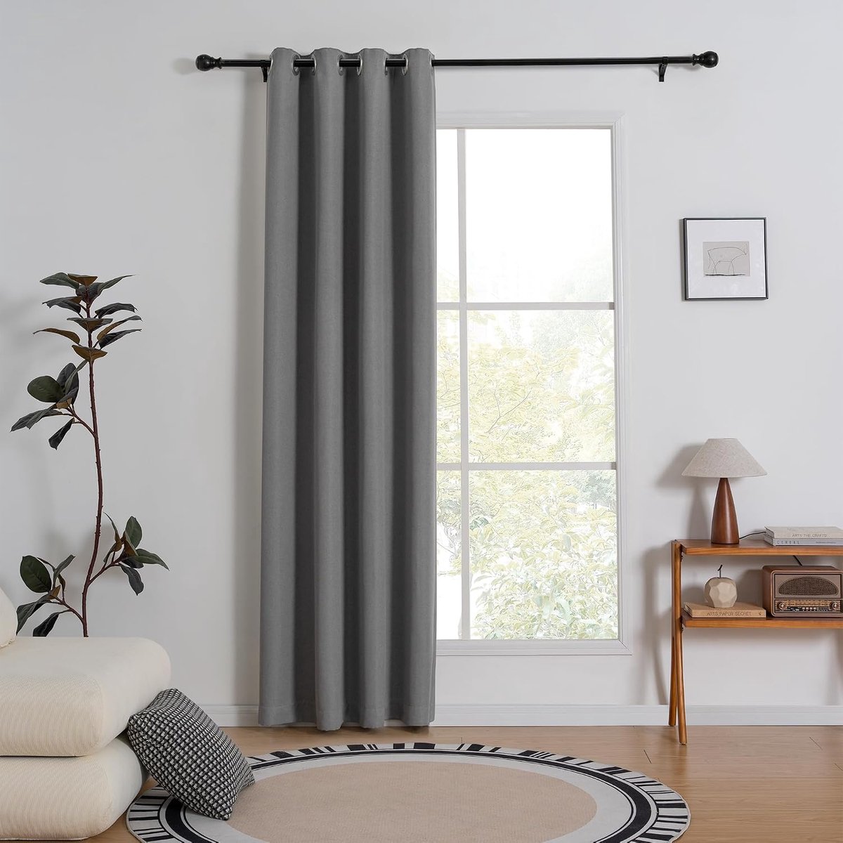 100% ondoorzichtig, schuifgordijn, verduisteringsgordijn, gordijnen met ringen, linnenlook, thermogordijn, hittebescherming voor slaapkamer en woonkamer, 1 stuk (150 x 175 cm)