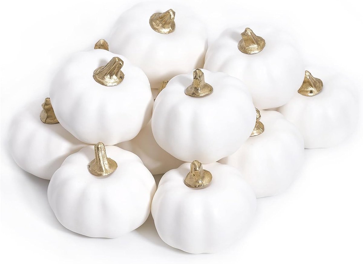 12 stuks Halloween-simulatiepompoenen, mini-witte pompoenen, sierpompoenen, herfstdecoratie, kunstmini-pompoenen, decoratieve pompoenen voor Halloween-decoratie en herfstdecoratie, Thanksgiving