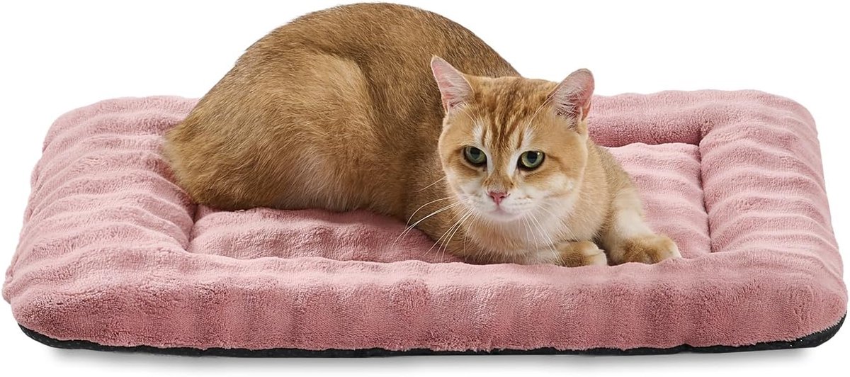 Huisdierbedmat voor katten en kleine honden, wasbare zachte hondenmat met 3D-bubbelpatroon, stofroze, 61 x 45,7 cm