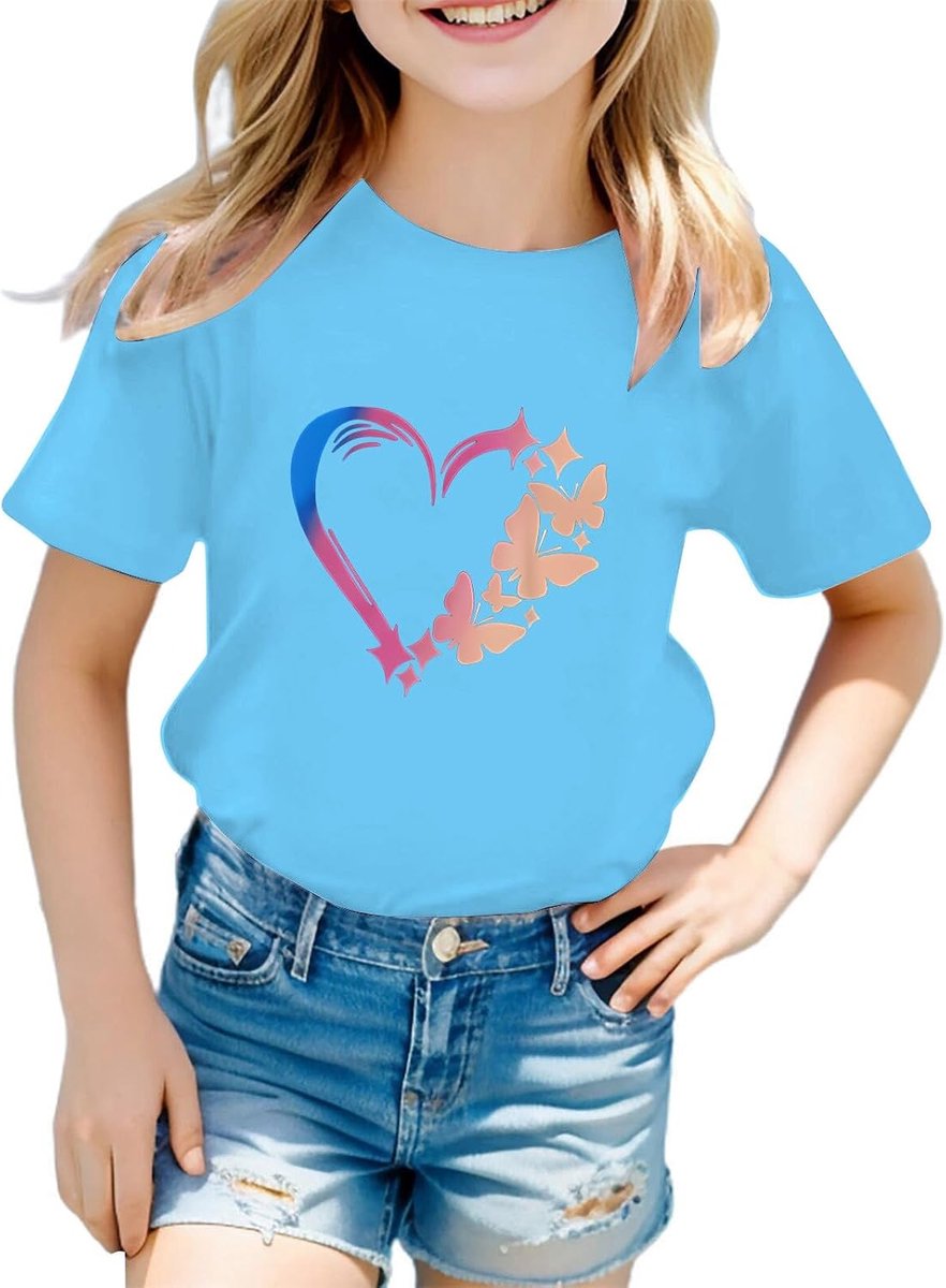 T-shirt met hartjesprint voor meisjes 3-12 jaar