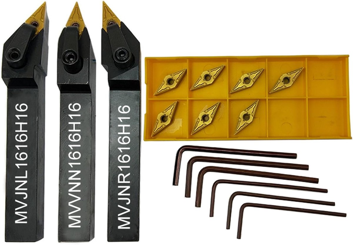 13 stuks 5/8" draaimeissels 16 mm MVJNR1616H16+MVVNN1616H16+MVJNL1616H16 Indexeerbare CNC draaibank boorstang, en 10 stuks VNMG160404-MA/VNMG331-MA wisselplaten hardmetalen draaigereedschap