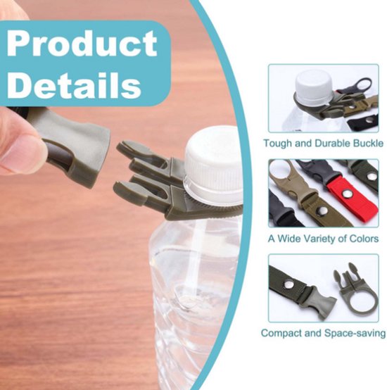 4 stuks - Flesclip hanger - Taille Fleshouder - Zwart - Legergroen - Khaki - Rood - Flessen hanger - Drank Holster - Heup Fles Houder - Flessen hanger - Fles Houder Universeel - Waterfles houder – Riemhouder — afbeelding 2