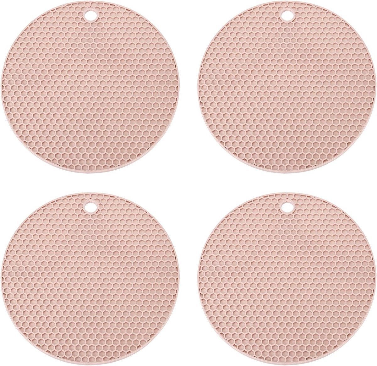 Set van 4 - Siliconen warmte-isolerende mat - Ronde honingraat placemat - Anti-verbranding en antislip mat - 17,5 cm - Gemakkelijk schoon te maken - Verdikt - Roze
