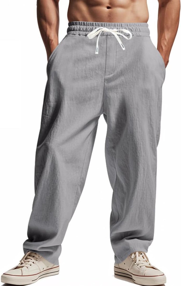 broek voor heren, elastische taille, losse broek, vloeiend, sportbroek voor heren met trekkoord en zakken, casual, ademend, licht, strand, yoga