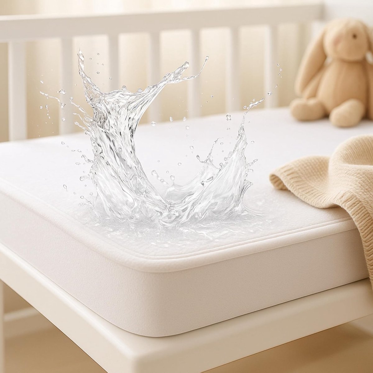 N Girlie Waterdichte matrasbeschermer voor babybed, niet luidruchtige peuterlakens, 120 x 60 hoeslaken, ademende badstof handdoek, diepe matrasbeschermer, topperhoes. Wit