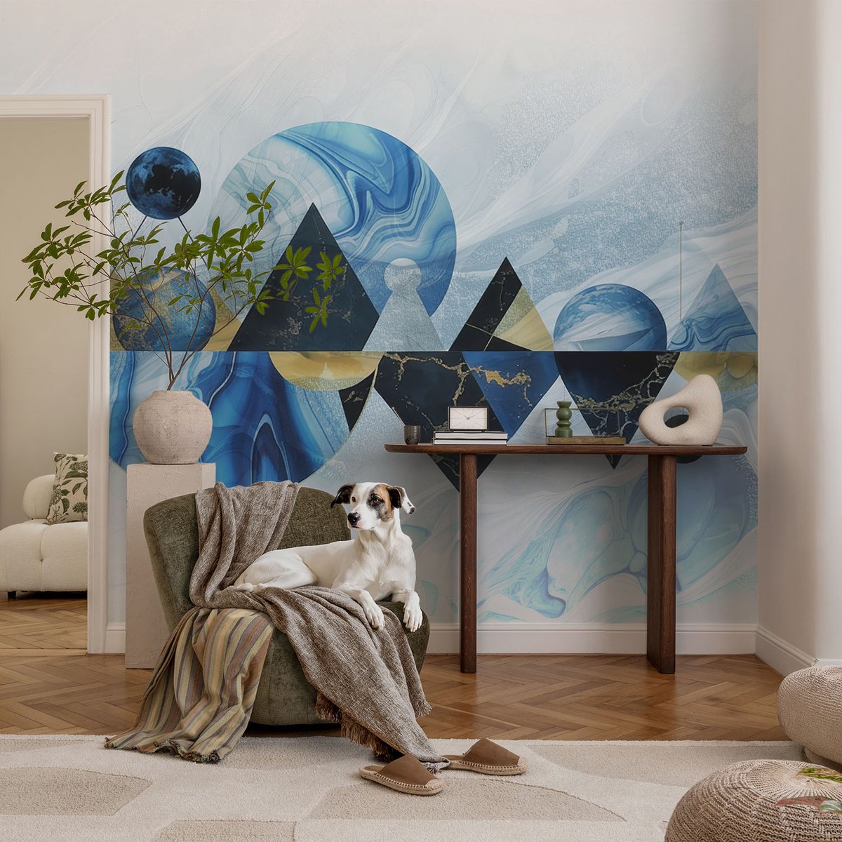 Coloray Vliesbehang - Wit Snellijm Behang - 104x70 cm - Kosmische Elegantie Muurschildering - Gang behang Abstractie - Fotobehang Vlies - Slaapkamer behang