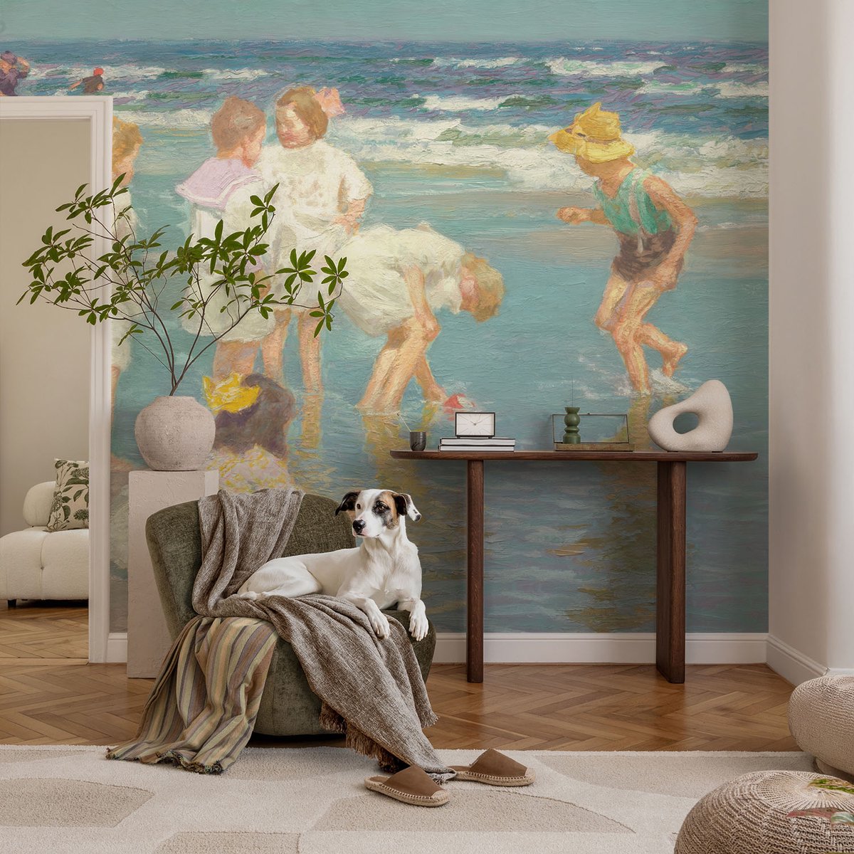 Coloray Vliesbehang - Wit Snellijm Behang - 104x70 cm - Jeugd Aan Het Strand Muurschildering - Slaapkamer behang Mensen - Fotobehang Vlies - Gang behang