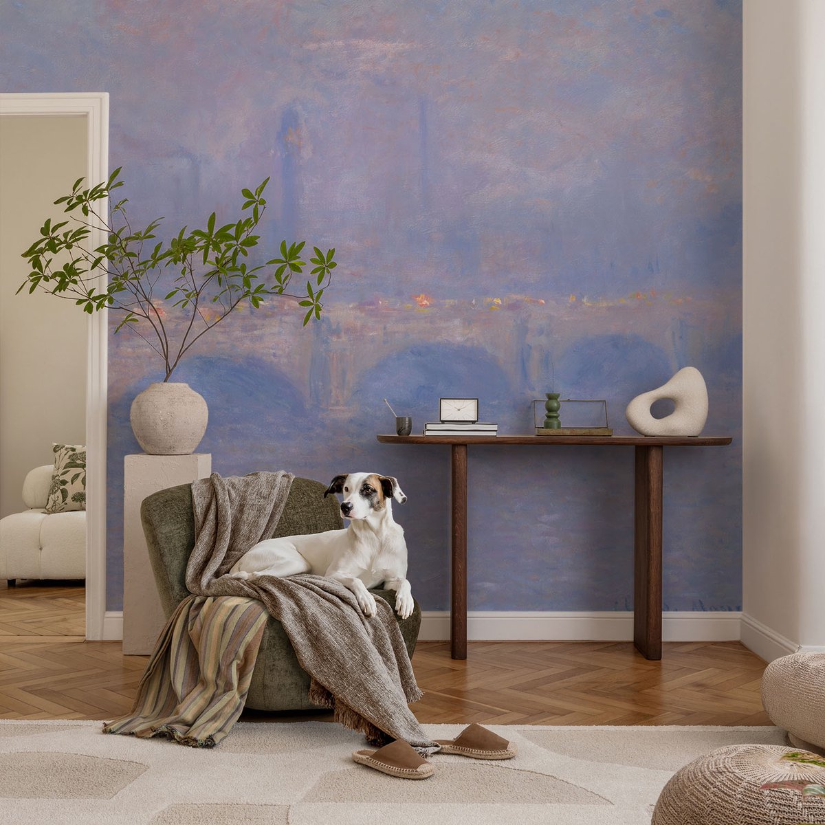 Coloray Vliesbehang - Blauw Snellijm Behang - 104x70 cm - Blauwe Brug Fotobehang Vlies - Hal behang Deel - Muurschildering - Woonkamer behang