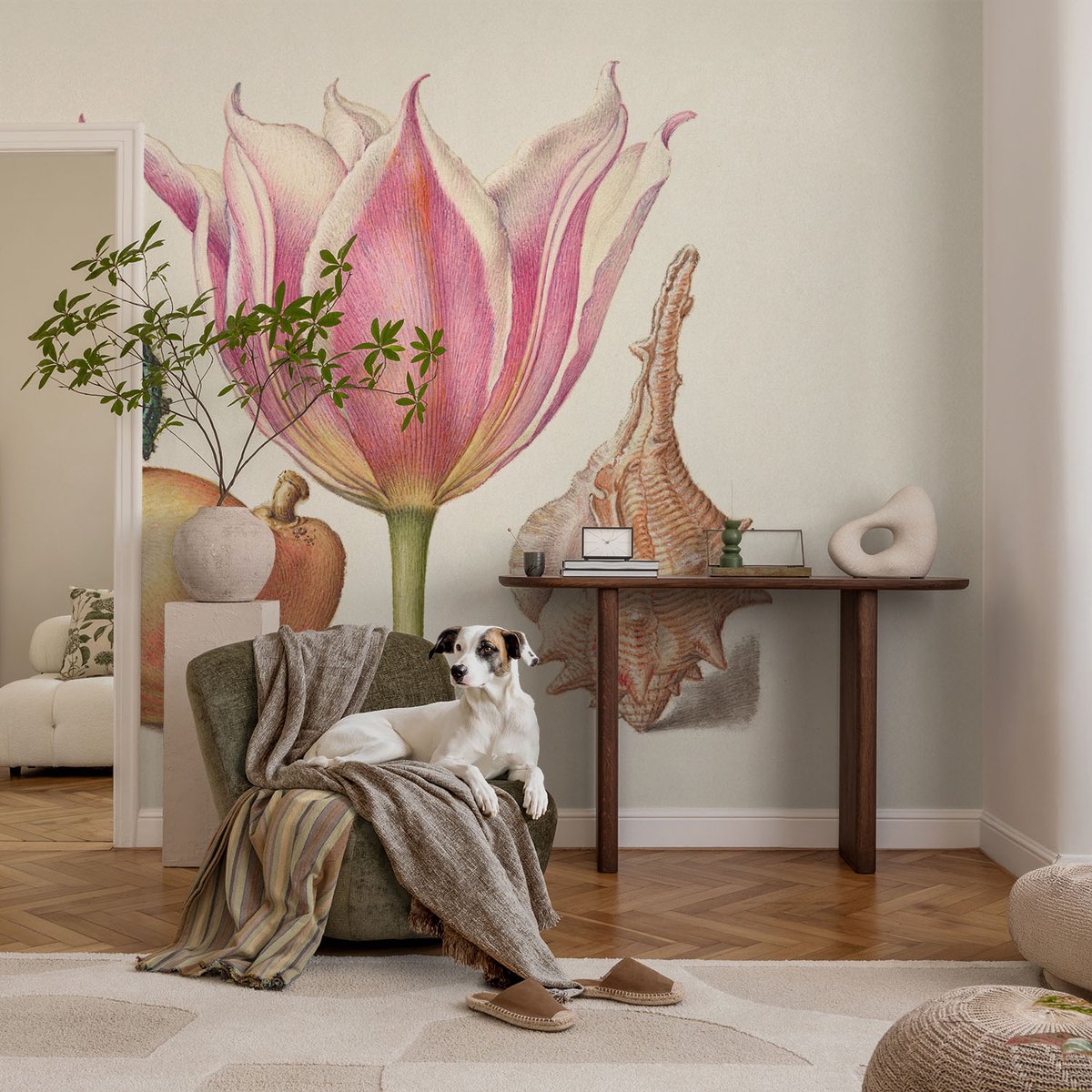 Coloray Vliesbehang - Beige Snellijm Behang - 104x70 cm - Natuurlijke Symbiose Muurschildering - Slaapkamer behang Bloemen En Planten - Fotobehang Vlies - Slaapkamer behang