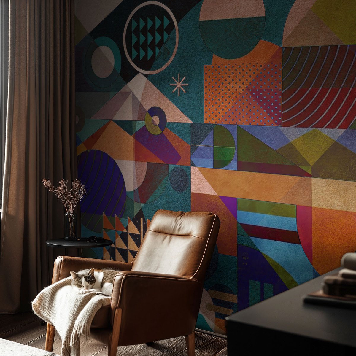 Coloray Vliesbehang - Groente Snellijm Behang - 104x70 cm - Geometrische Kunst Fotobehang Vlies - Hal behang Abstractie - Muurschildering - Woonkamer behang