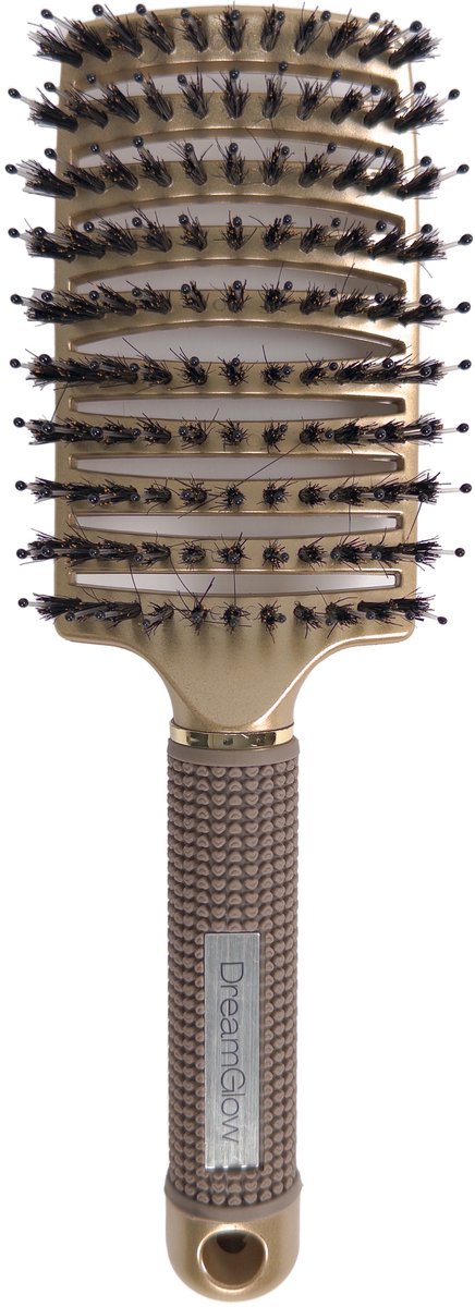 DreamGlow Anti-klit Haarborstel – Detangle Brush – Blonde– Curved Ontklitborstel – Zwijnenhaar – Haarborstel voor Nat en Droog Haar – Goud