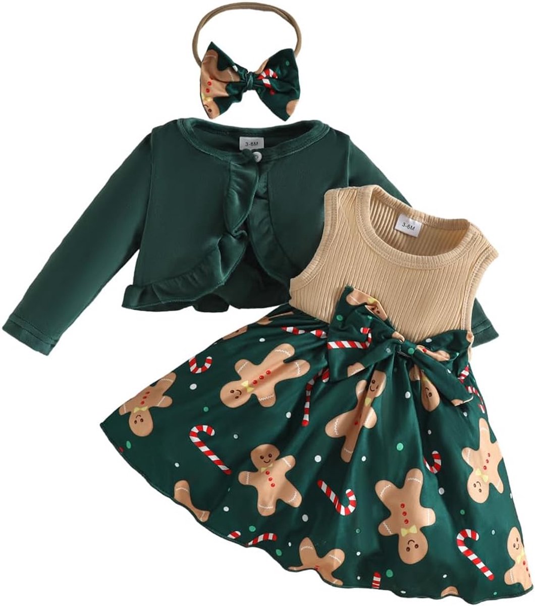 Meisjesjurk met bloemenprint + lange mouwen, gebreide jas, 3-delig