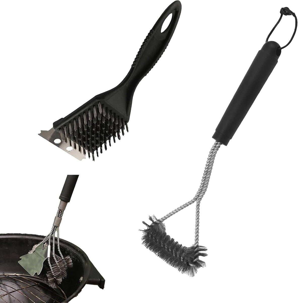 Vastsea 2 Pcs Grill Brush, Perfect Grill Cleaning Brush, BBQ Oven Cleaner, Pointed Tail Wire BBQ Brush + Stainless - ShopVlot