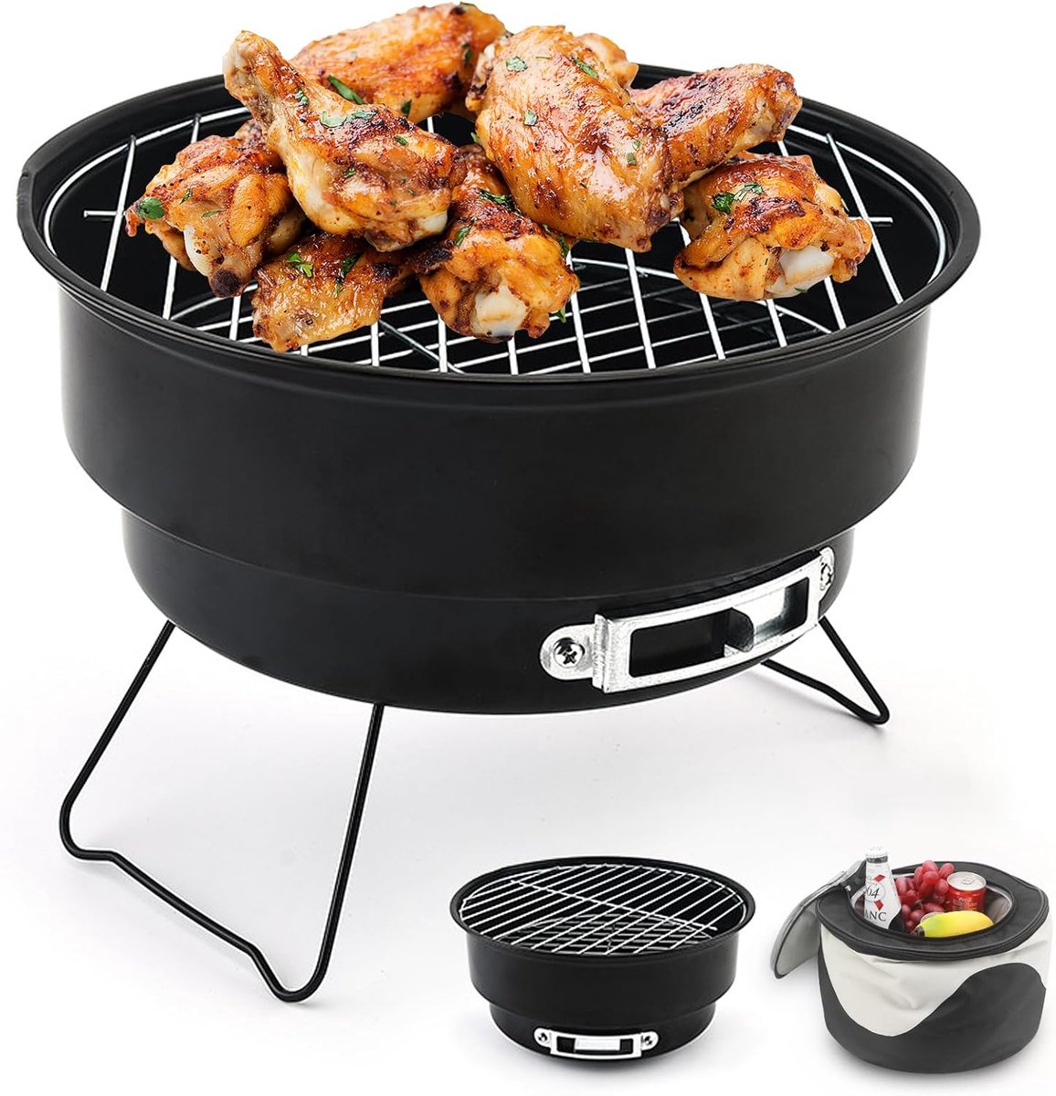 Opvouwbare grill, kleine grill, campinggrill, 26 x 26 x 18 cm, draagbare campinggrill, BBQ, grills met geïsoleerde - ShopVlot