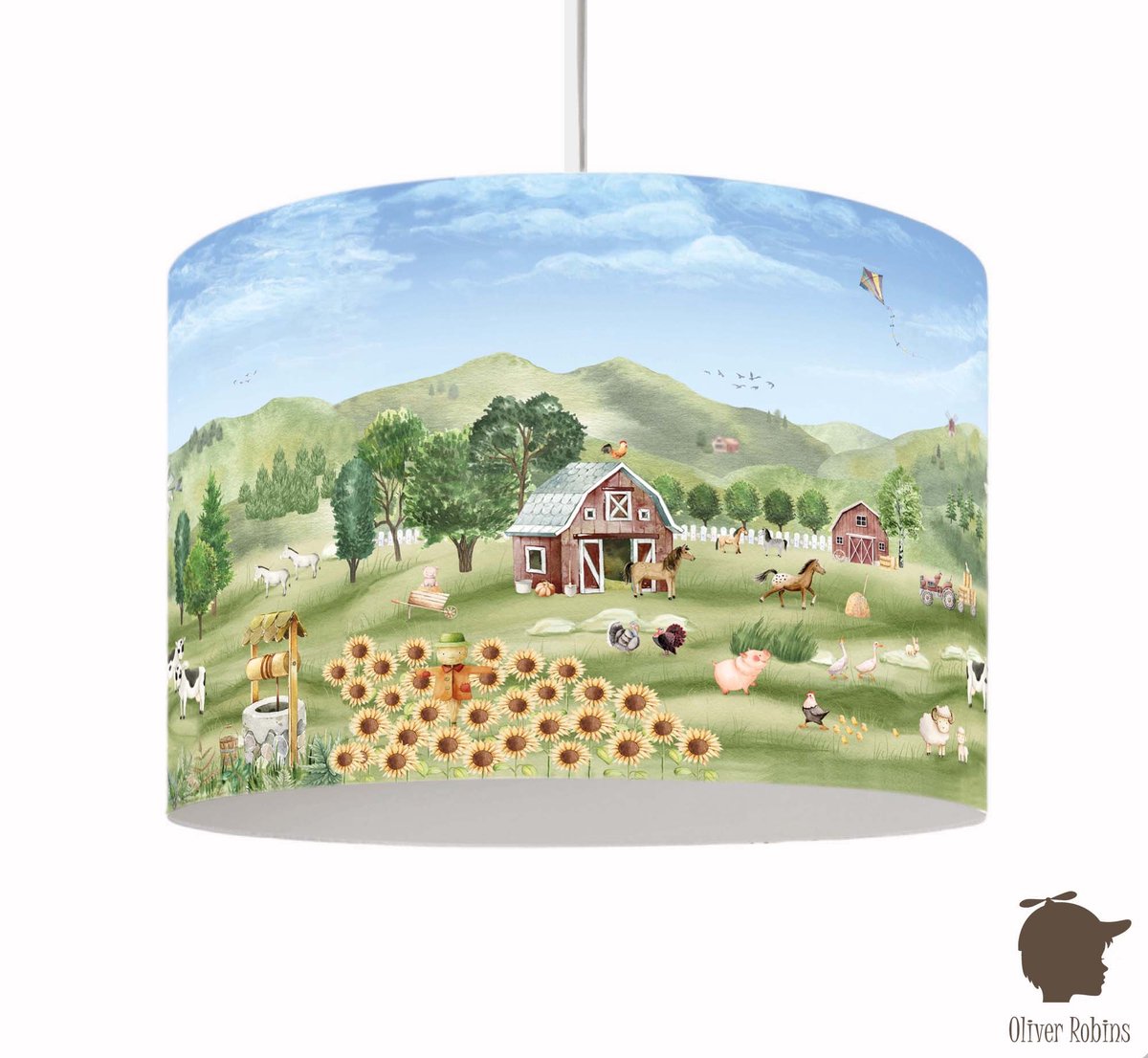 Hanglamp Farm Joy Oliver Robins-lamp-kinderkamer-boerderij-dieren-incl pendel-verlichting-E27