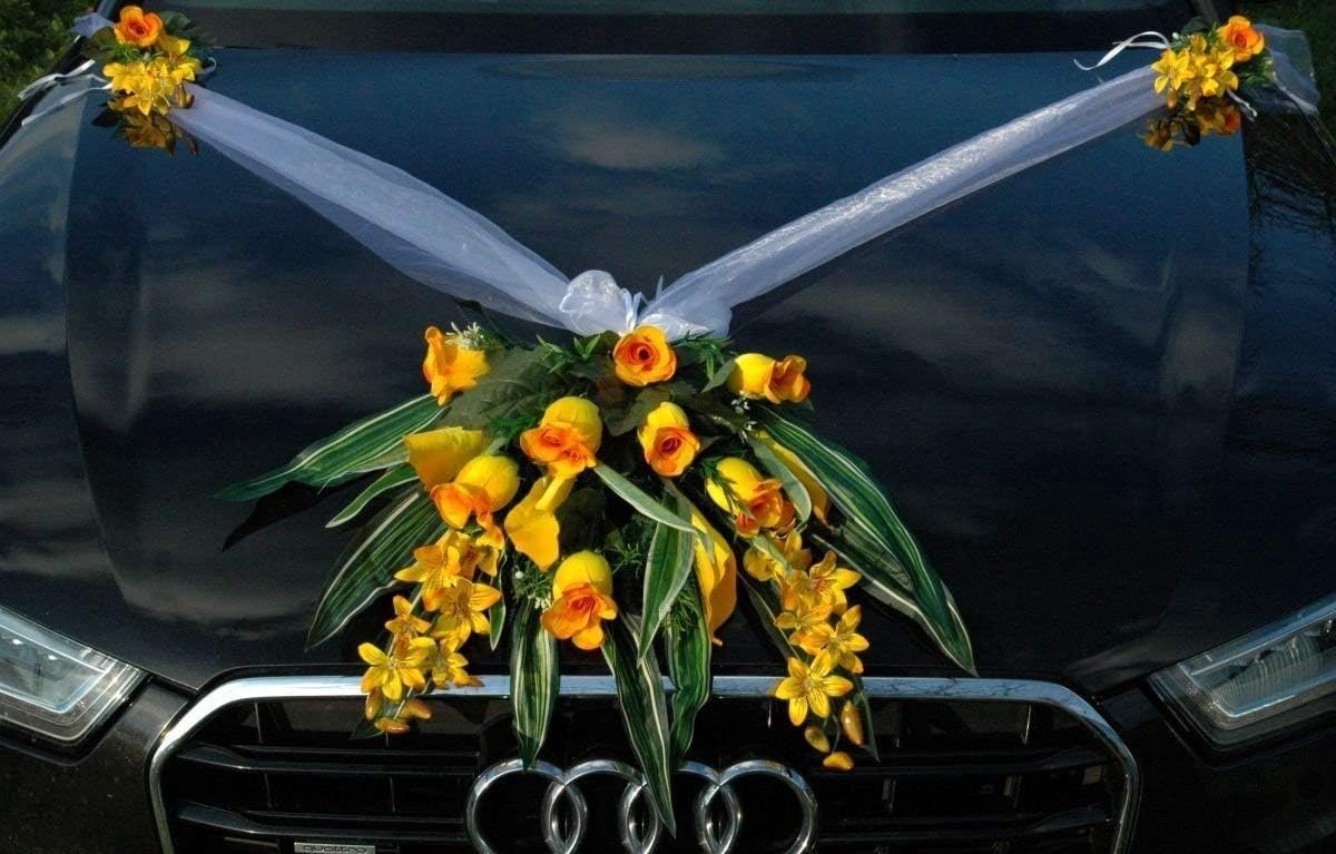 Lace Car Bouquet, Car Decoration, Bridal Couple, Roses, Decoration, Wedding, Car, Wedding Decoration (Yellow 5) - ShopVlot