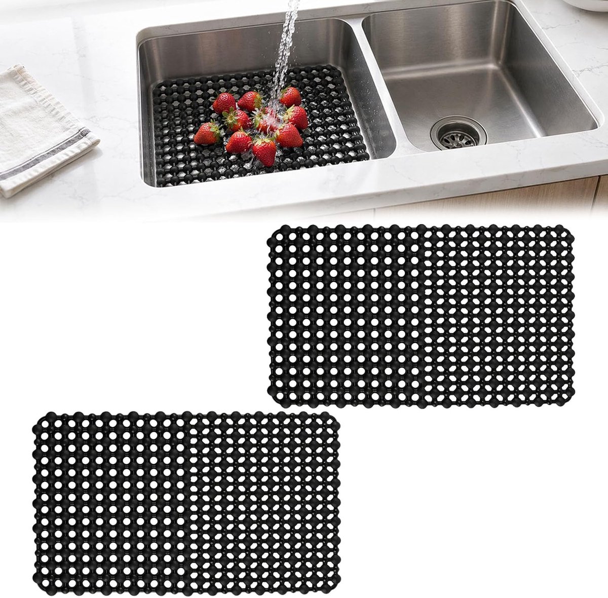 Spoelbakmat voor keuken, zwart, van pvc, 40 x 30 cm, bescherming voor gootsteen, keuken, op maat te snijden en - ShopVlot