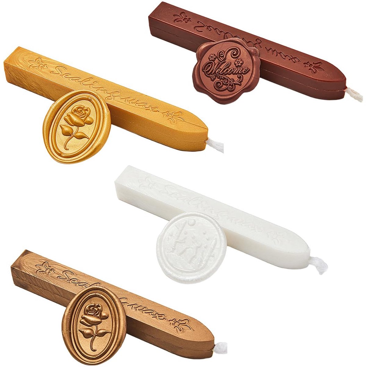 8 stuks zegelwas met lonten voor vintage zegels, waslak met stempel, zegelwasstempel, voor enveloppen, kaarten - ShopVlot
