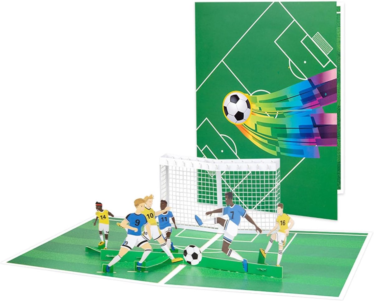SnelShoppen - Pop Up Verjaardagskaart Voetbal, 3D Voetbal Groetkaart voor Jongens, Milieuvriendelijke Kaart met Envelop, Uniek Ontwerp voor Verjaardag
