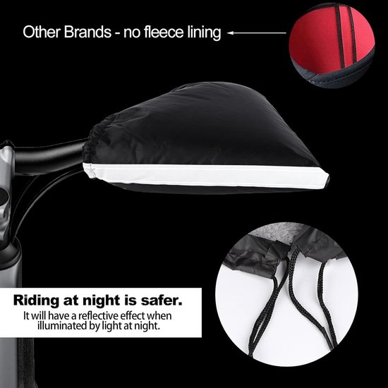 1 Paar Stuurhandschoenen - Handmoffen - Extra Gewatteerde Fietswanten - Reflecterend Strepen - Winter - Waterdicht - Scooter Handschoenen - voor Motorfiets, E-Bike, MTB, Fiets - One Size: 30x33cm - Universele Stuurhandschoenen - Zwart — afbeelding 3