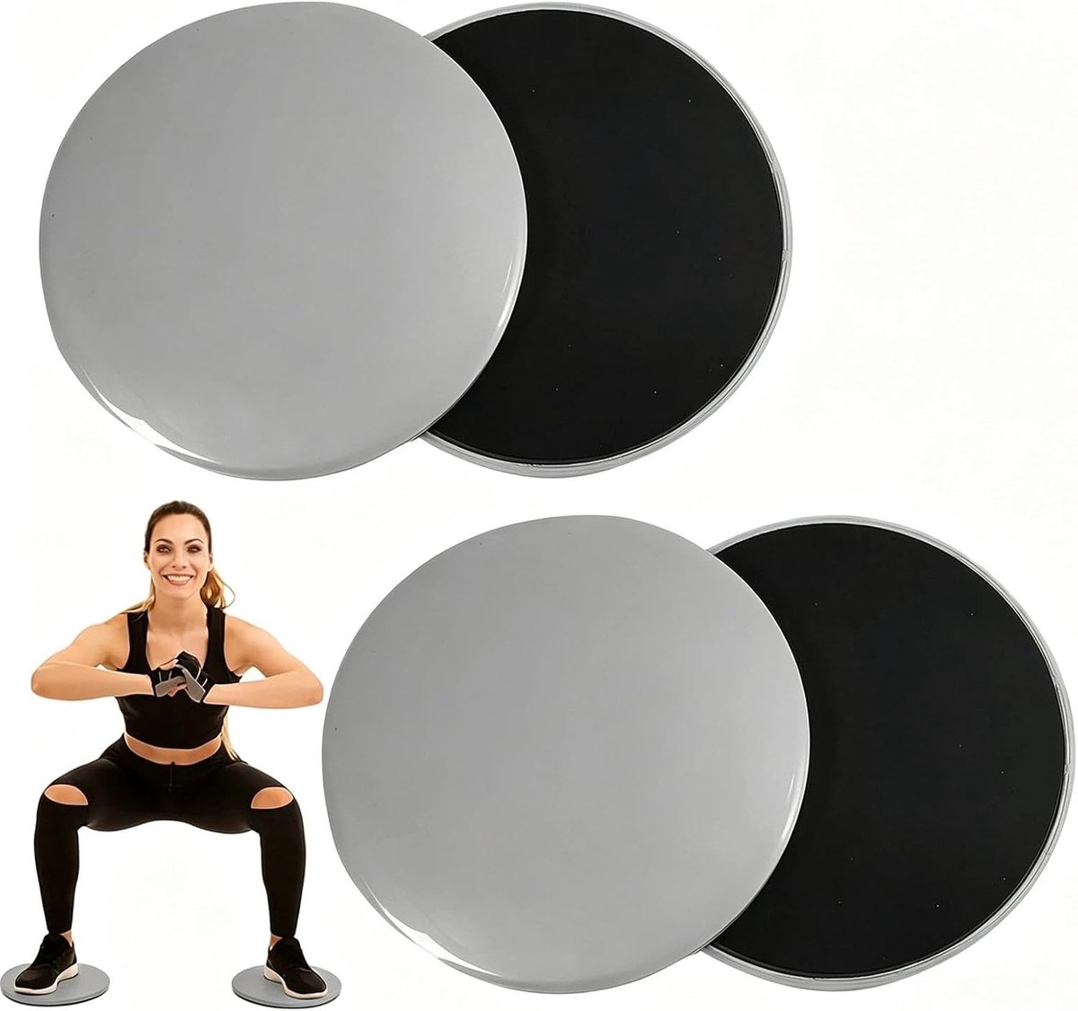 4 stuks fitnessglijders, rond, grijs, pilates slider, geschikt voor training thuis in de sportschool, buikspiertraining - ShopVlot