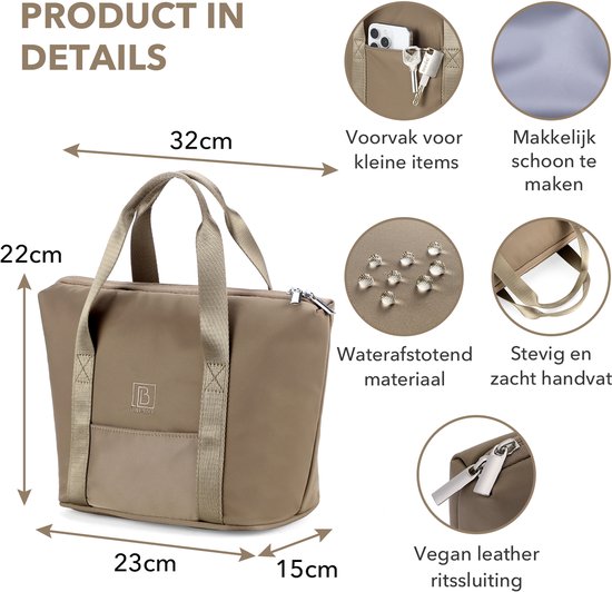 Brisby Koeltas Lunchtas 6L – 4-Laags Geïsoleerd – Inclusief 2 Koelelementen – Waterafstotend – Voor Werk, School & Onderweg – Taupe van Brisby — afbeelding 3