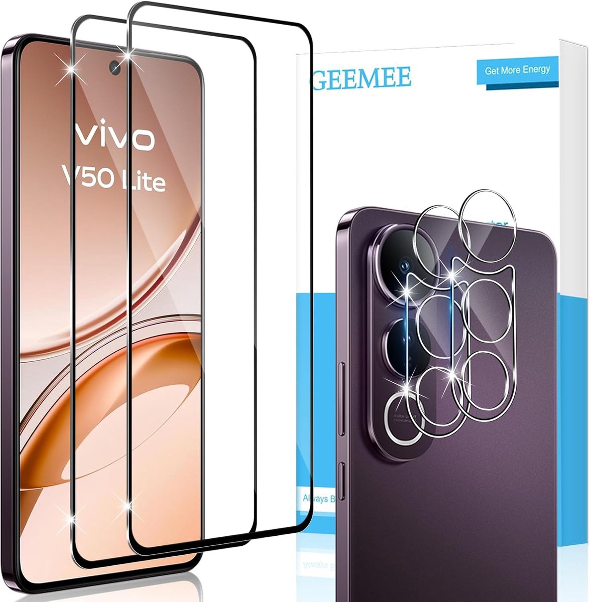 Displaybeschermfolie van gehard glas voor Vivo V50 Lite, 2 stuks displaybeschermfolie + 2 stuks - ShopVlot