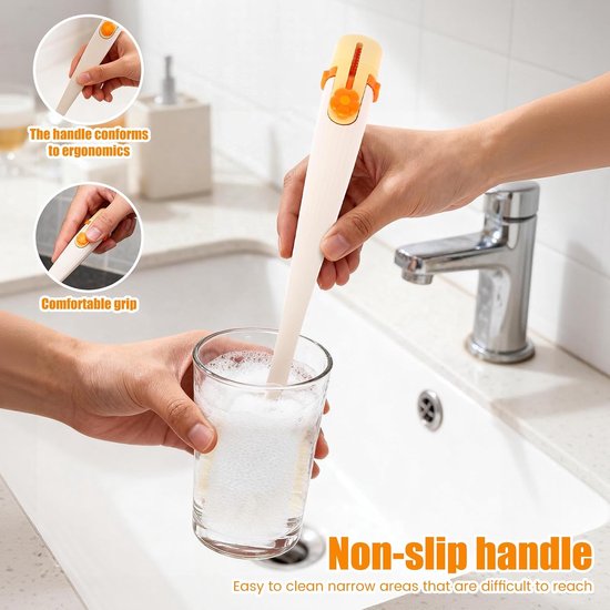 2-delige 5-in-1 waterfles-reinigingsborstelset, multifunctionele babyflessen-schrobborstel, afneembare beker-mondrietje, spletreiniger-gereedschap voor de keuken thuis — afbeelding 4