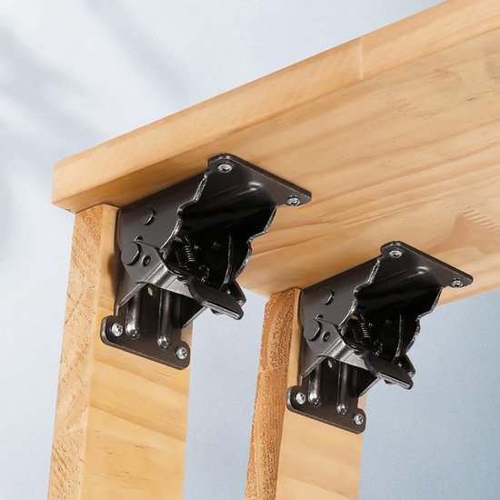 8 stuks opvouwbare beugels voor tafelbed beenvoeten, zelfvergrendelende scharnierhardware met schroeven, vergrendelingsverlengingsondersteuning, opvouwbare beugel voor meubelbeen, plank, kast — afbeelding 3