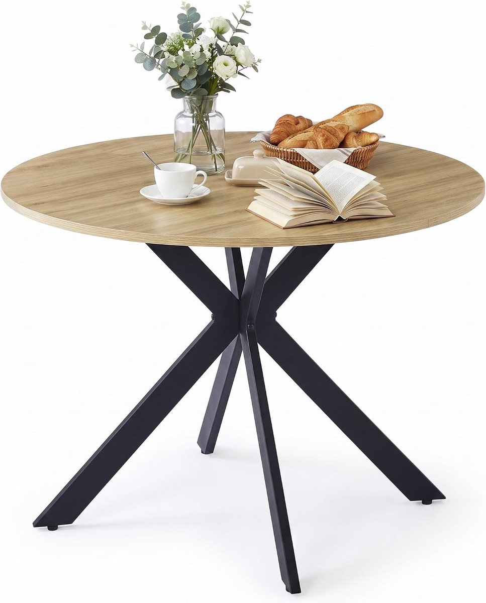 Eettafel, 100 cm, woonkamertafel of keuken, industriële stijl, geschikt voor eetkamer, keuken, woonkamer, capaciteit voor 4-6 personen, 100 x 100 x 75 cm, eettafel, hout, bruin