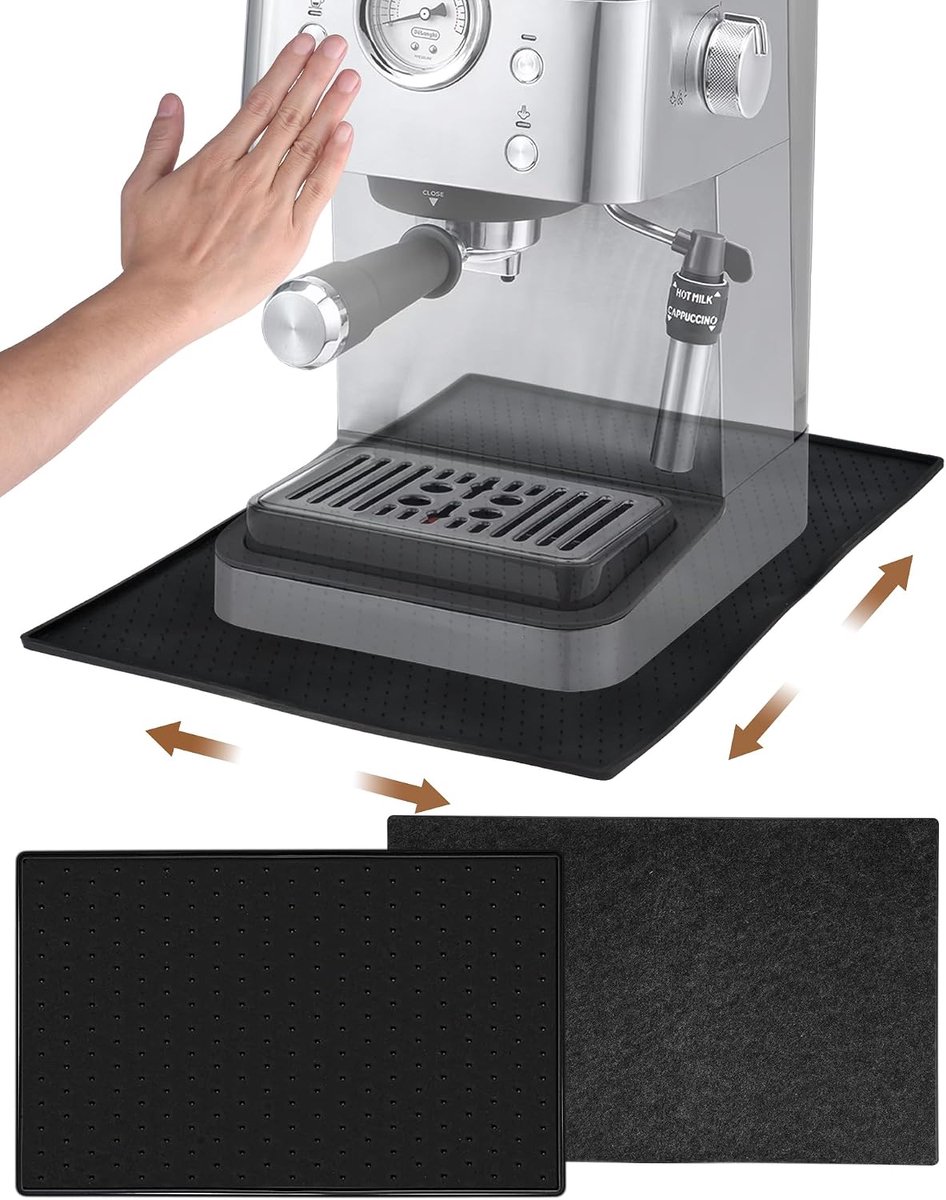 48 x 30 cm onderlegger voor koffiezetapparaat, siliconen mat, volautomatische mat met rand voor De Longhi Magnifica Philips LatteGo Krups Siemens EQ6 siliconen onderlegger Coffee Mat (zwart)