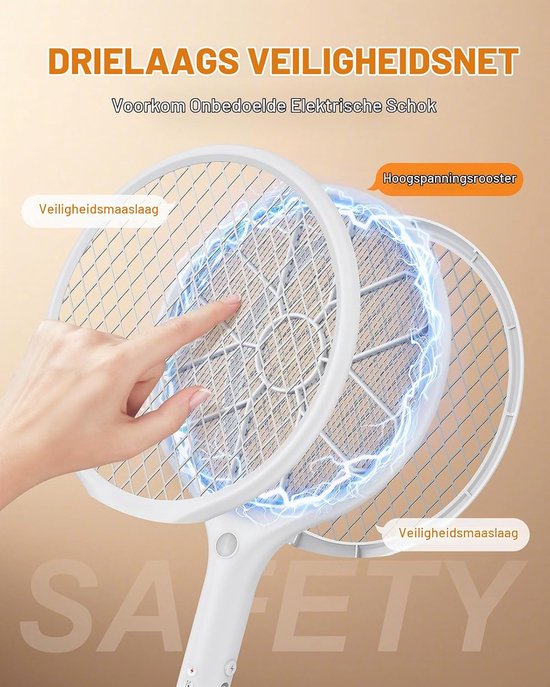 Electric Fly Zapper, 4000V Bug Swatter Racket Mosquito Killer, USB-C Rechargeable with Safe 3-Layer Mesh & LED Light, Lightweight Handy Fly Bat for Indoor, Outdoor, Home & Camping — afbeelding 4