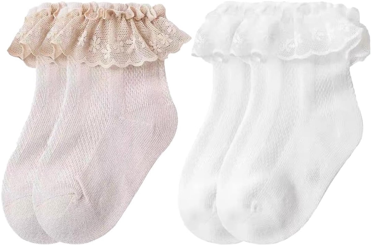 Sokken voor baby's met ruches, doopsokken voor meisjes, sokken voor pasgeborenen, ideaal voor pasgeborenen en meisjes