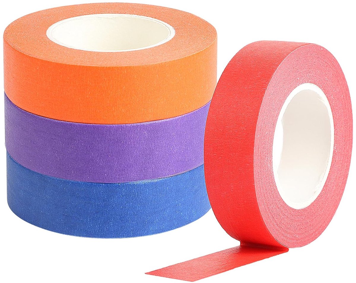 4 rollen gekleurde tape, decoratief, 19 mm x 20 m, gekleurd afplakband regenboogtape, kleurrijk washi-tape, breed voor kunsthandwerk, beschrijving, kunst, oranje, blauw, paars, rood