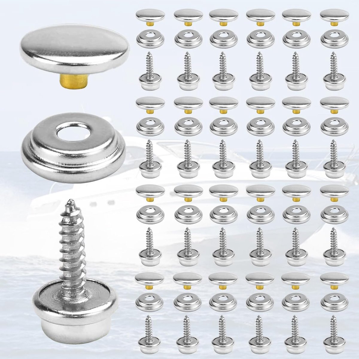 25 Stuks Schroef Snap Fastener Kit, Metal Snap Button Kit voor Canvas, Snap Buttons 15 mm Set, Zilver Schroeven Snap Tool, Roestvrij Staal Drukknoppen voor Schroeven voor Dekzeil Tent Boothoes Auto