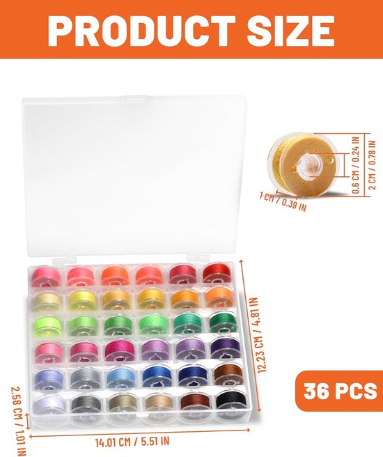 Spoelen naaigaren spoelen polyester naaimachine spoelen met opbergdoos naaispoelen voor de meeste huishoudelijke naaimachines (36 kleuren) — afbeelding 2