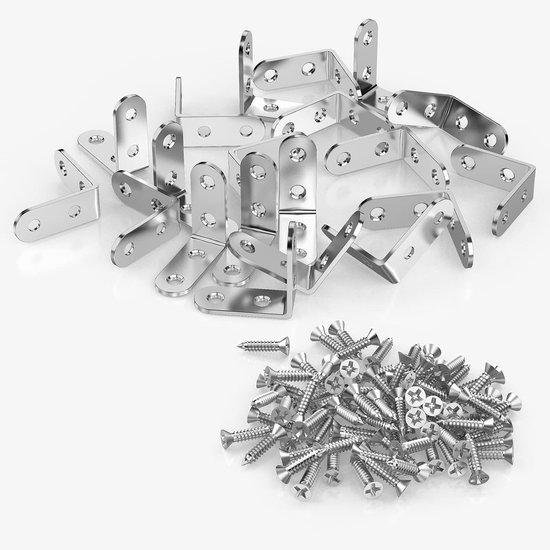 40 stuks, metaal, 90 graden, 40 x 40 mm, roestvrij staal, kleine beugels met schroeven, voor montage, meubels, tafels, stoelen, boekenkasten — afbeelding 5